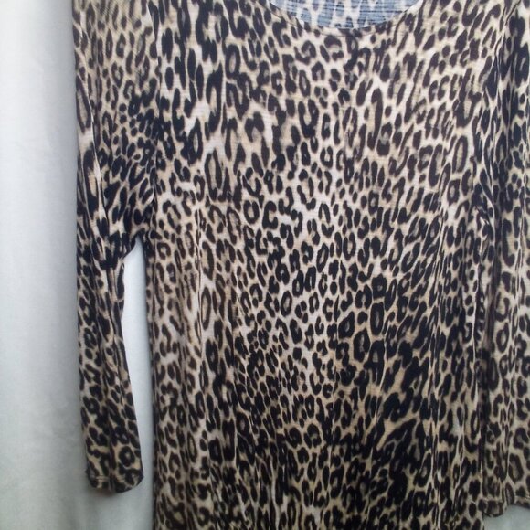 Cupio Blouse M 3/4 Sleeve Scallop Hem Animal Print Brown Black - Picture 8 of 12